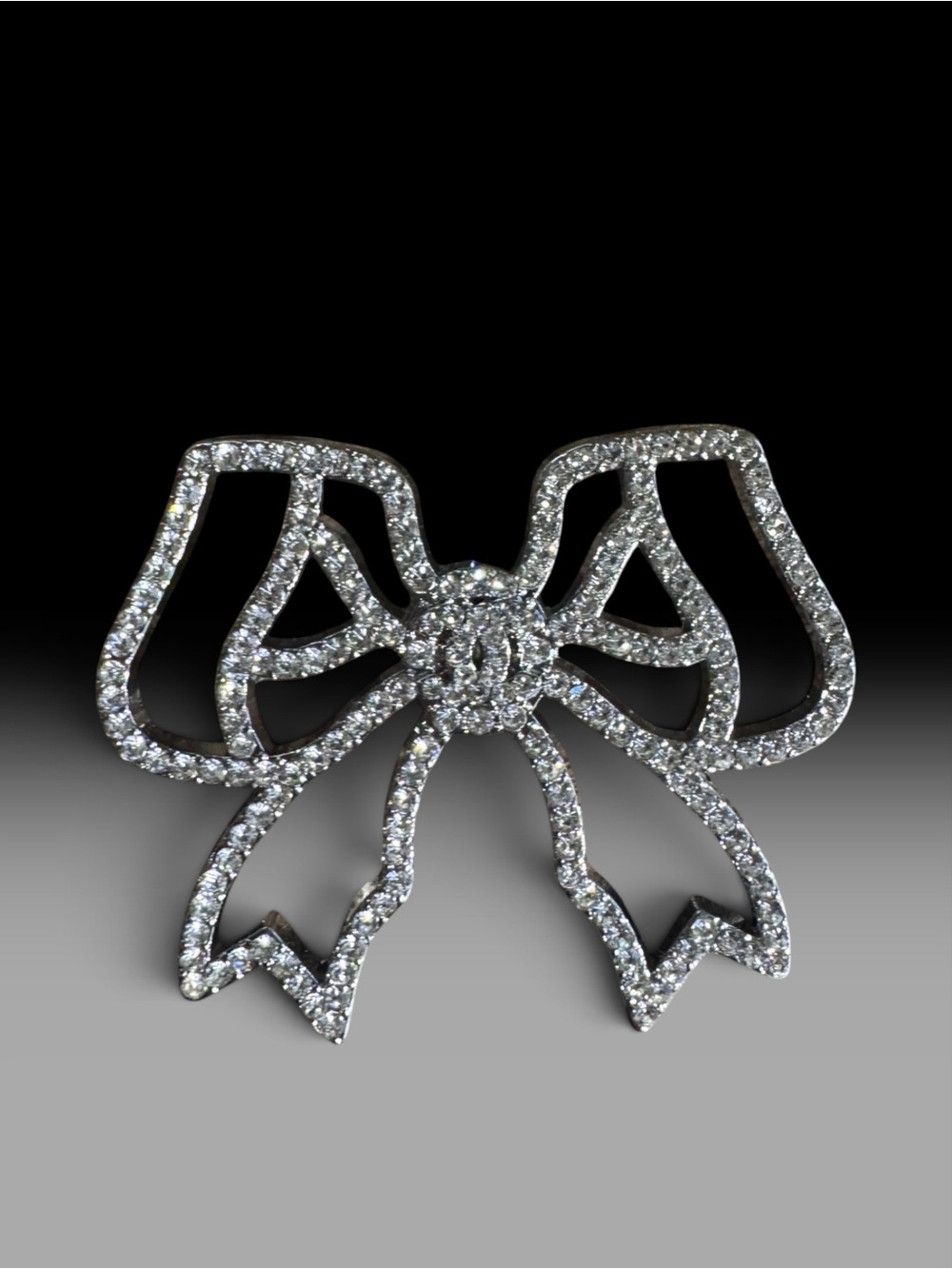 Crystal Bow Brooch - Silver Rhinestone Accent